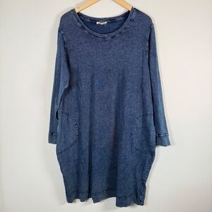 Jane and Delancey Acid Wash Shirt Dress 1X 100% Cotton Blue Long‎ Sleeve Pockets